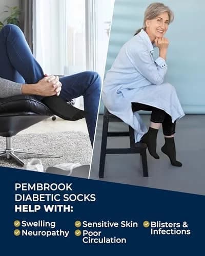 Pembrook Black Diabetic Socks for Men & Women | 6 Pairs | Medium (Men 5-9, Women 6-10) | Moisture-Wicking Ankle Socks thumbnail 4