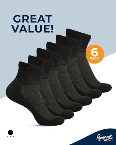 Pembrook Black Diabetic Socks for Men & Women | 6 Pairs | Medium (Men 5-9, Women 6-10) | Moisture-Wicking Ankle Socks thumbnail 5