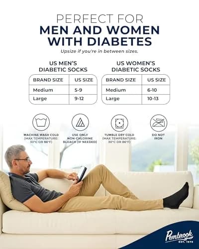 Pembrook Black Diabetic Socks for Men & Women | 6 Pairs | Medium (Men 5-9, Women 6-10) | Moisture-Wicking Ankle Socks thumbnail 6