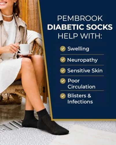 Pembrook Black Diabetic Socks for Men & Women | 6 Pairs | Medium (Men 5-9, Women 6-10) | Moisture-Wicking Ankle Socks thumbnail 7