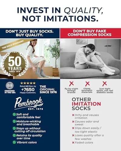 Pembrook Black Diabetic Socks for Men & Women | 6 Pairs | Medium (Men 5-9, Women 6-10) | Moisture-Wicking Ankle Socks thumbnail 3