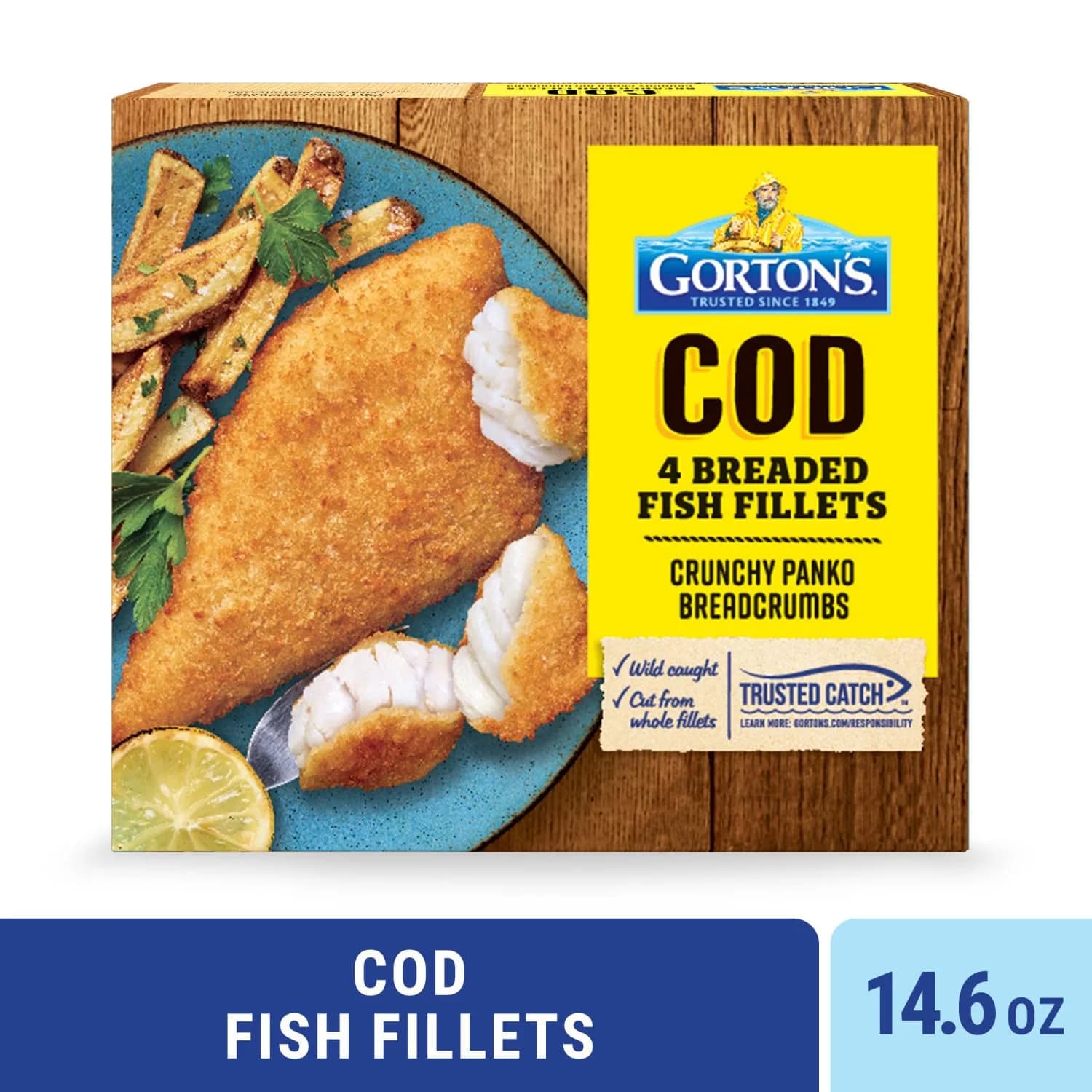 Gorton’s Breaded Fish Fillets, Wild Caught Cod, 14.6oz | Crunchy Panko Breadcrumbs, Frozen, 4 Count