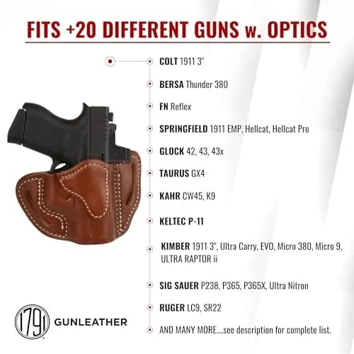 1791 GUNLEATHER Optic Ready Holster Fits Glock 43X, 43, 48 | Concealed & Durable Leather Carry thumbnail 3