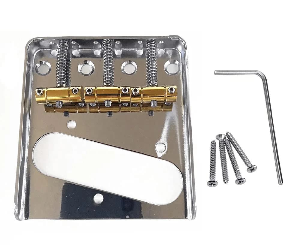 Jiayouy Chrome Bridge Assembly with 3 Brass Saddles Set for Fender Telecaster Tele Vintage Electric Guitar Replacement Part | Chrome Plated Metal Upgrade