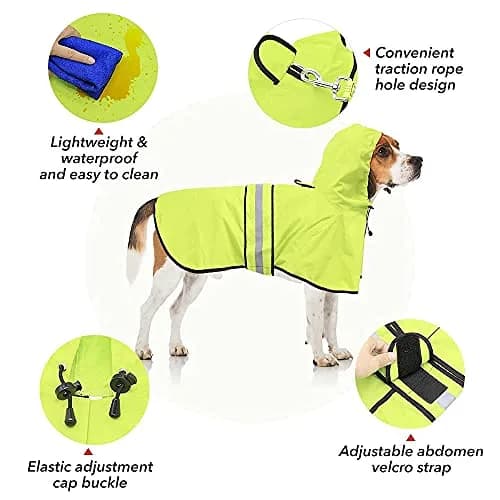 Ezierfy Dog Raincoat - Reflective Pet Rain Jacket for Dogs, Adjustable Hooded Raincoat, Small to X-Large Dogs, Neon Green | Waterproof & Safe thumbnail 2