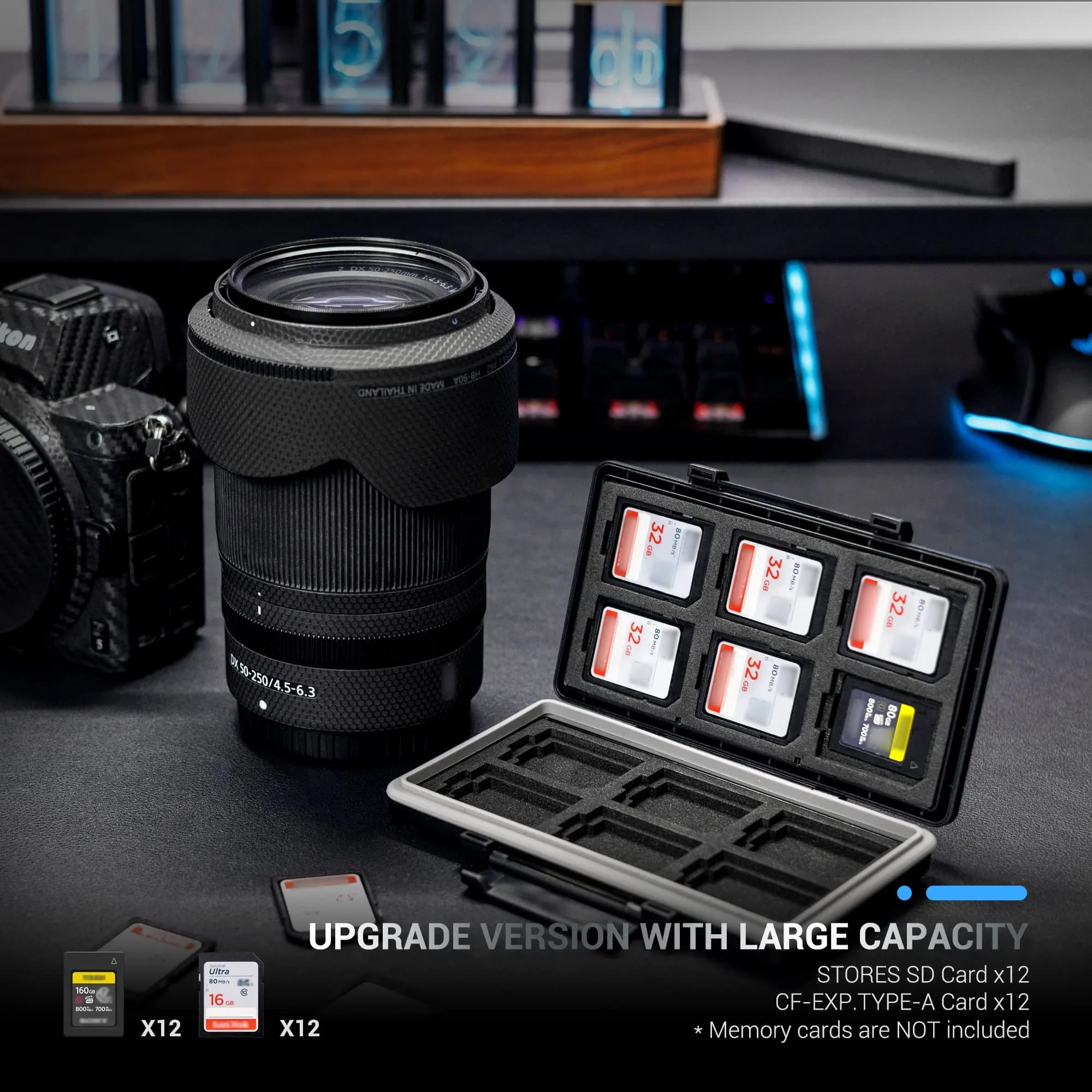 JJC Black 24-Slot Memory Card Case | Water-Resistant & Anti-Shock for 12 CFexpress Type-A + 12 SD Cards - view 3