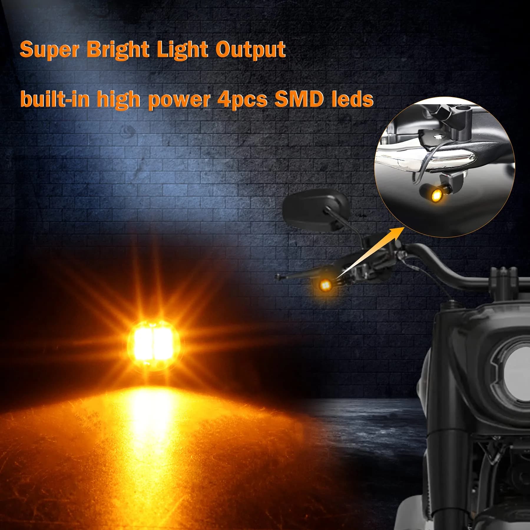 QUASCO Mini LED Turn Signal Lights with 8mm Mount, Amber Light, 12V DC | Universal Motorcycle Indicators - view 2