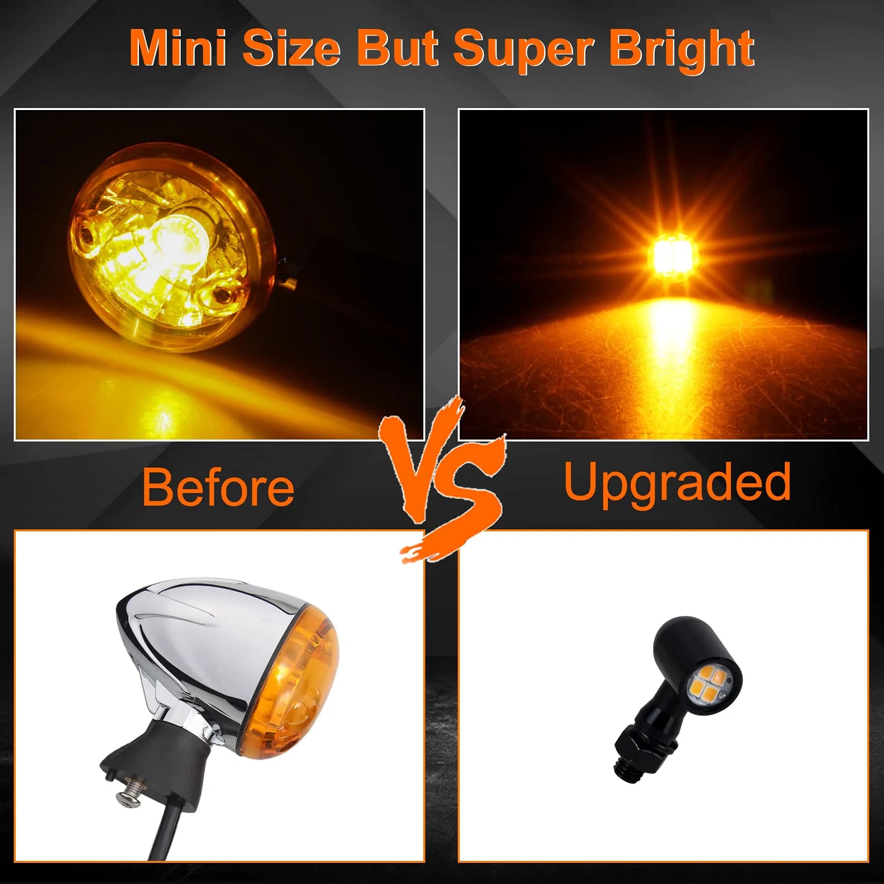 QUASCO Mini LED Turn Signal Lights with 8mm Mount, Amber Light, 12V DC | Universal Motorcycle Indicators - view 3