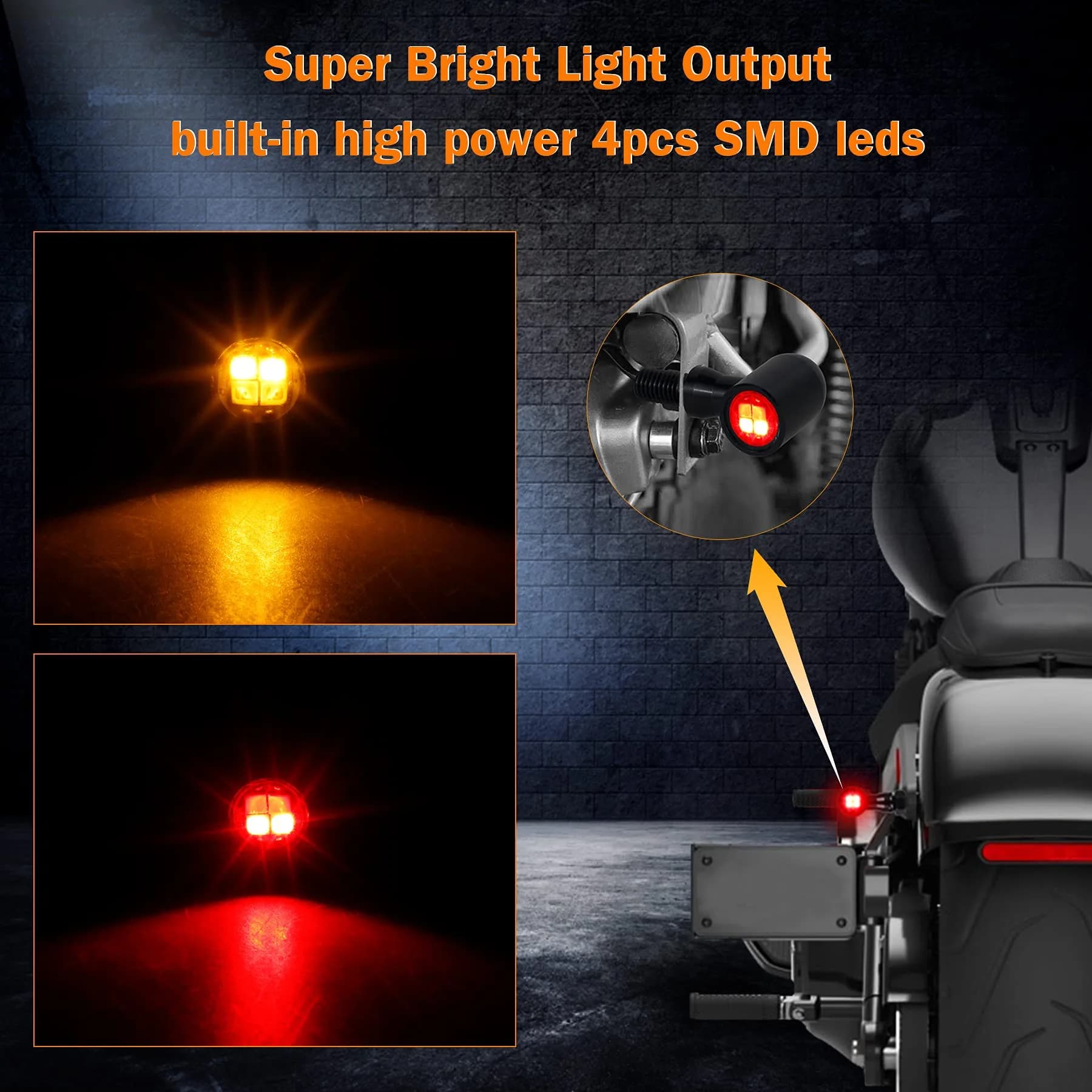 QUASCO Mini LED Motorcycle Turn Signals Brake Tail Light Pair | Universal 12V DC Rear Fitment - view 2