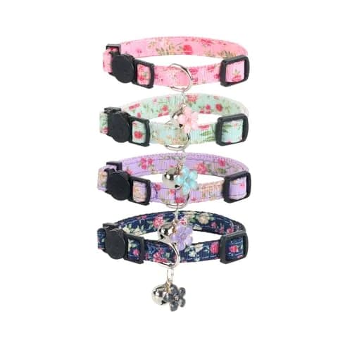 Yizepet Cat Collars with Bells, Breakaway Kitten Collar, Cute Kitty Collar, Pet Supplies Accessories | Adjustable Floral Design (70-120 chars) — flower