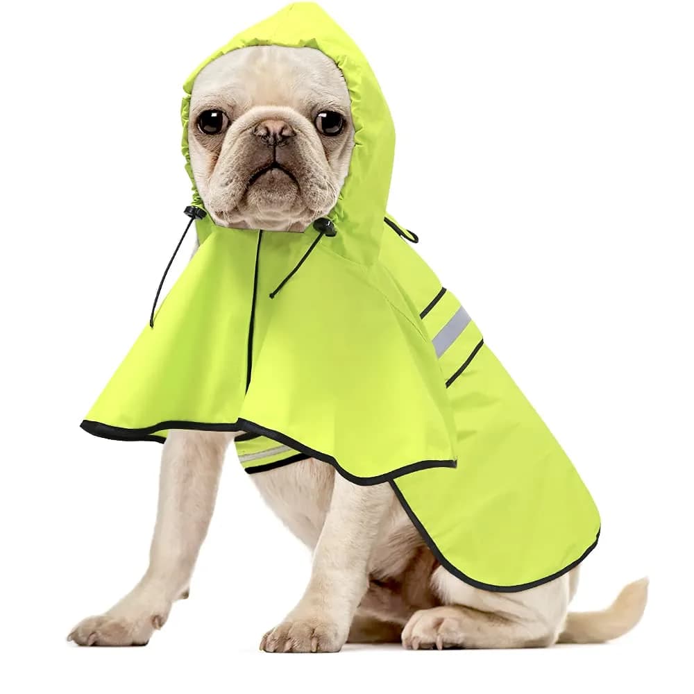 Ezierfy Waterproof Dog Rain Coat - Adjustable Hooded Pet Rain Jacket Neon Green | Reflective Lightweight — Neon Green