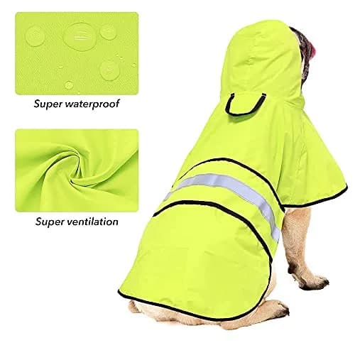 Ezierfy Waterproof Dog Rain Coat - Adjustable Hooded Pet Rain Jacket Neon Green | Reflective Lightweight thumbnail 3