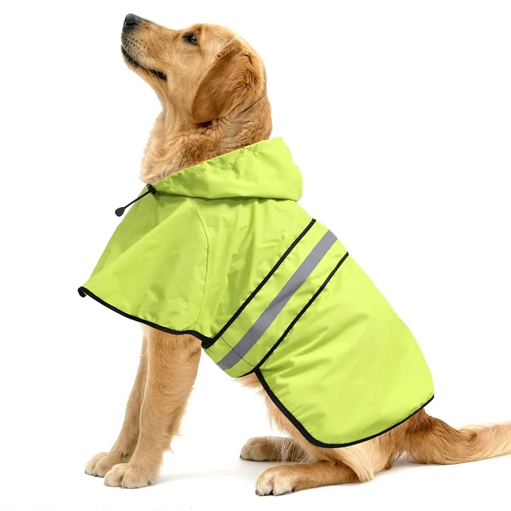 Ezierfy Waterproof Raincoats for Dogs - Adjustable Pet Raincoat Jacket, Lightweight Dog Hooded Rain Coat Waterproof Rain Poncho for Small to X-Large Dogs (Neon Green, Large)