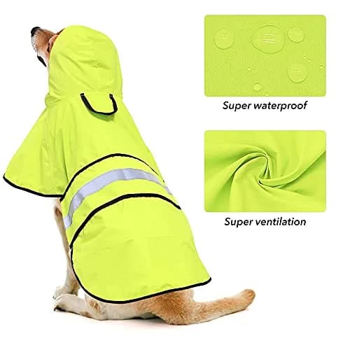 Ezierfy Waterproof Raincoats for Dogs - Adjustable Pet Raincoat Jacket, Lightweight Dog Hooded Rain Coat Waterproof Rain Poncho for Small to X-Large Dogs (Neon Green, Large) thumbnail 6