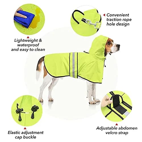 Ezierfy Waterproof Raincoats for Dogs - Adjustable Pet Raincoat Jacket, Lightweight Dog Hooded Rain Coat Waterproof Rain Poncho for Small to X-Large Dogs (Neon Green, Large) thumbnail 2