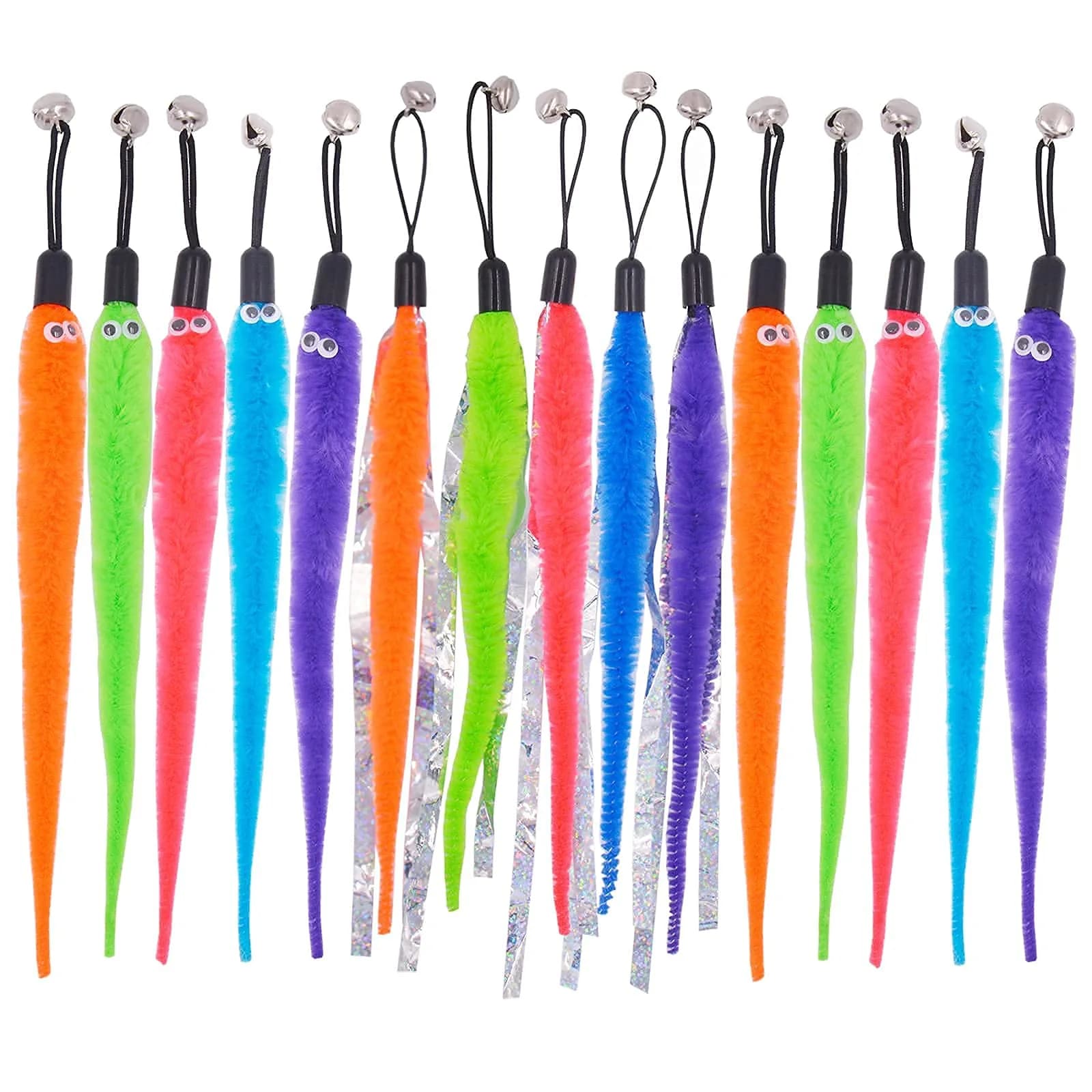 TIENAILING Cat Toy Worm Refills | 15 Pieces Interactive Cat Wand Attachments for Indoor Cats