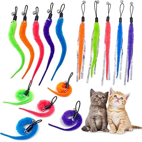 TIENAILING Cat Toy Worm Refills | 15 Pieces Interactive Cat Wand Attachments for Indoor Cats thumbnail 3