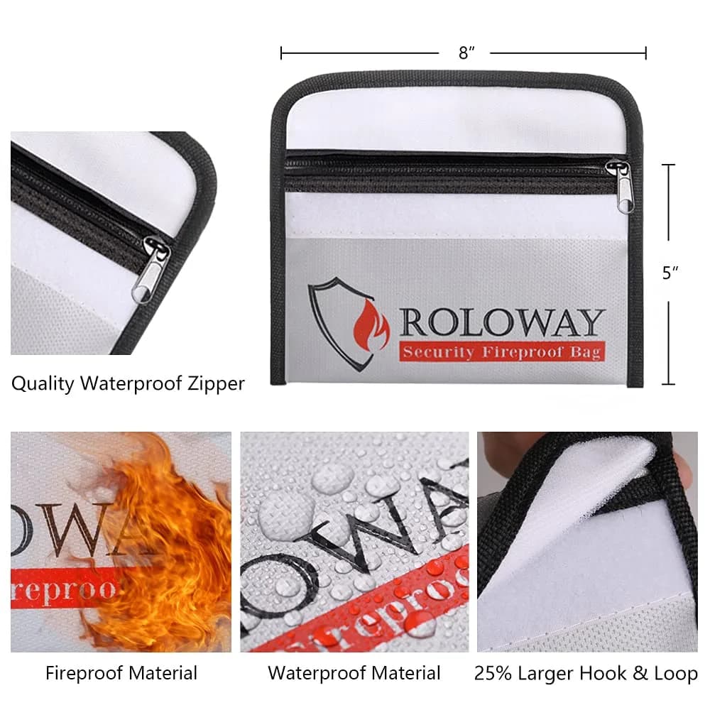 ROLOWAY Small Fireproof Bag 13cm x 20cm (5 x 8 inches) | Dual-Layer Fiberglass & Silicone Protection - view 2