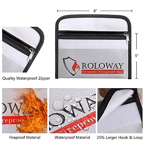ROLOWAY Small Fireproof Bag 13cm x 20cm (5 x 8 inches) | Dual-Layer Fiberglass & Silicone Protection thumbnail 2