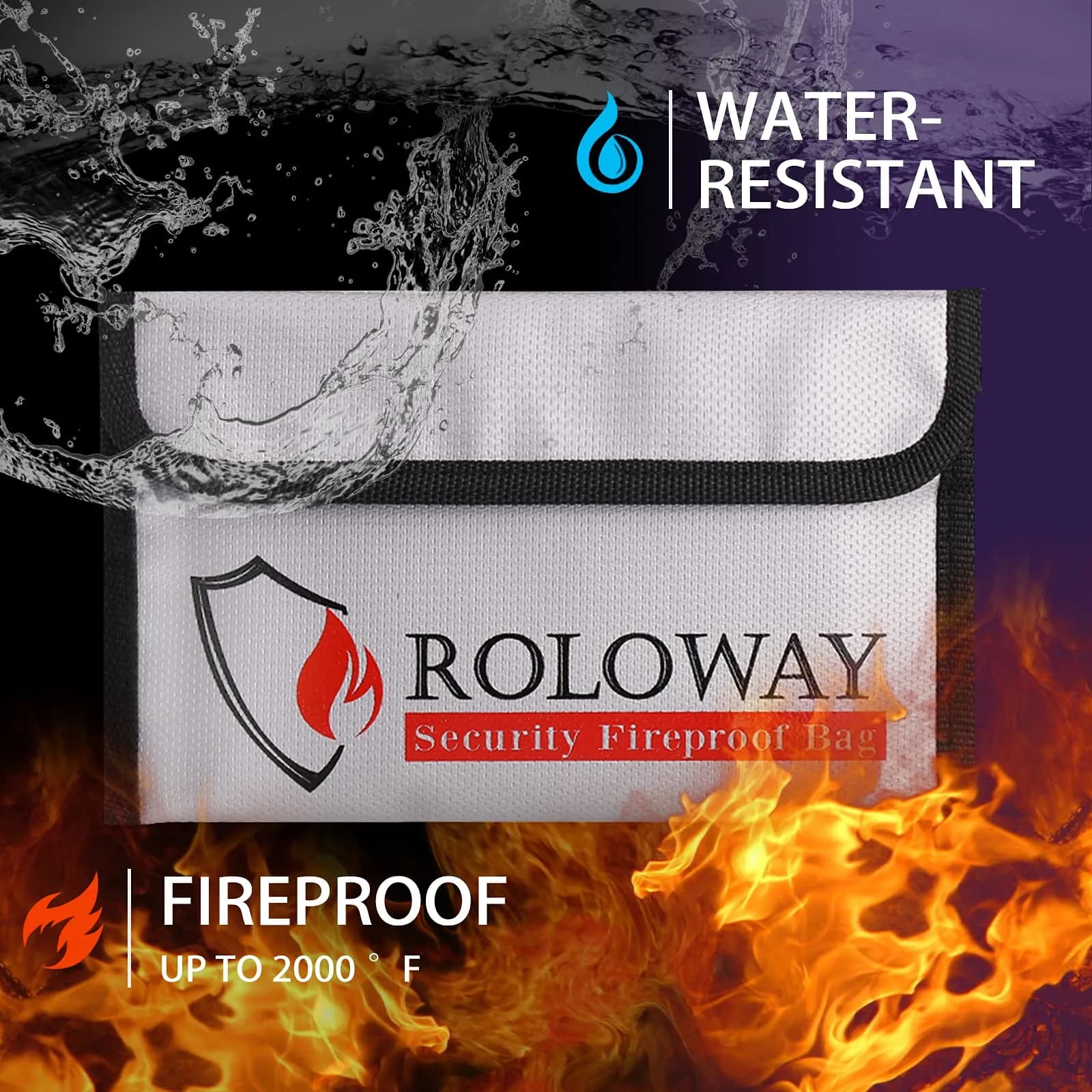 ROLOWAY Small Fireproof Bag 13cm x 20cm (5 x 8 inches) | Dual-Layer Fiberglass & Silicone Protection - view 3