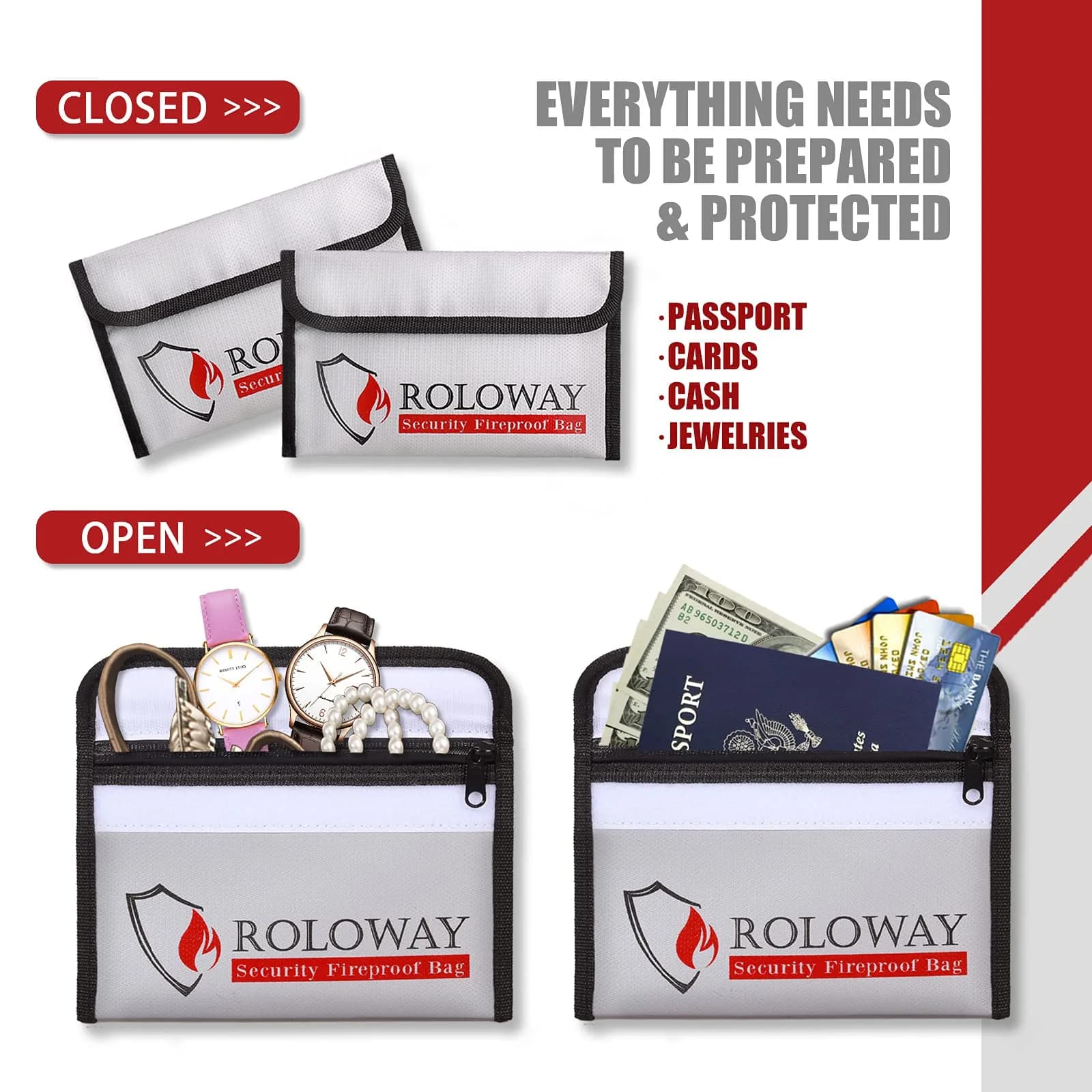 ROLOWAY Small Fireproof Bag 13cm x 20cm (5 x 8 inches) | Dual-Layer Fiberglass & Silicone Protection - view 4