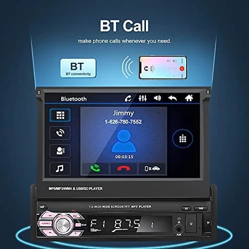 NHOPEEW Bluetooth Car Stereo 7 Inch Retractable Touchscreen with Backup Camera Support Mirror Link thumbnail 4