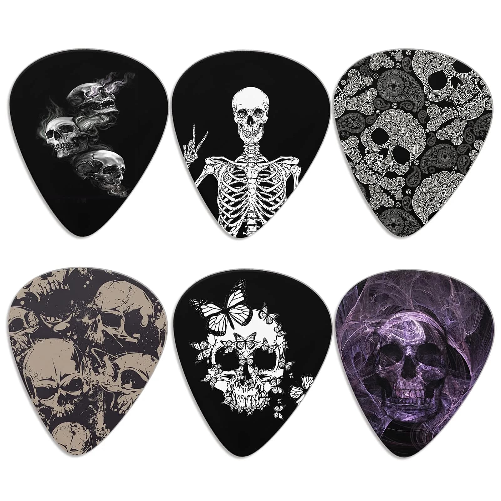 KEIAHUAN Cool Skull Guitar Picks - Heavy 0.96mm | Unique Skull Design for Guitarists — 6-skull