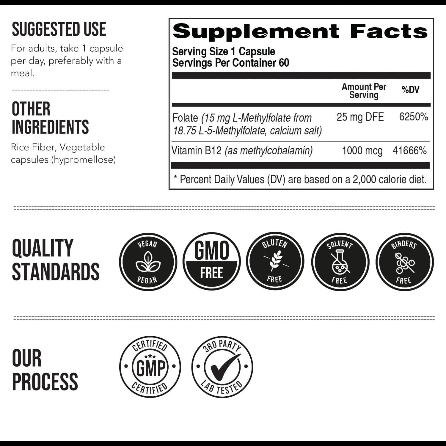 Triquetra Health L-Methylfolate 15mg Plus Methyl B12 Cofactor Capsules | Active Folate & B12 for Mood, Methylation, Cognition (60 Count) - view 6