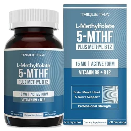 Triquetra Health L-Methylfolate 15mg Plus Methyl B12 Cofactor Capsules | Active Folate & B12 for Mood, Methylation, Cognition (60 Count) thumbnail 1