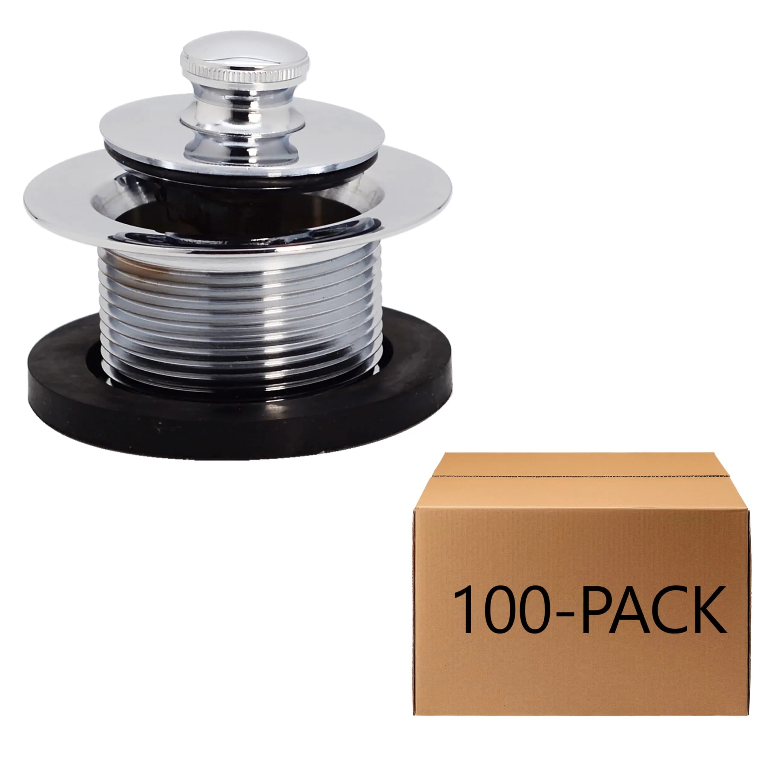 Westbrass 1-1/2" NPSM Coarse Thread Twist & Close Bathtub Drain Plug, Polished Chrome (100-Pack) | Fits Coarse Thread Tub Drain Shoe - main product image
