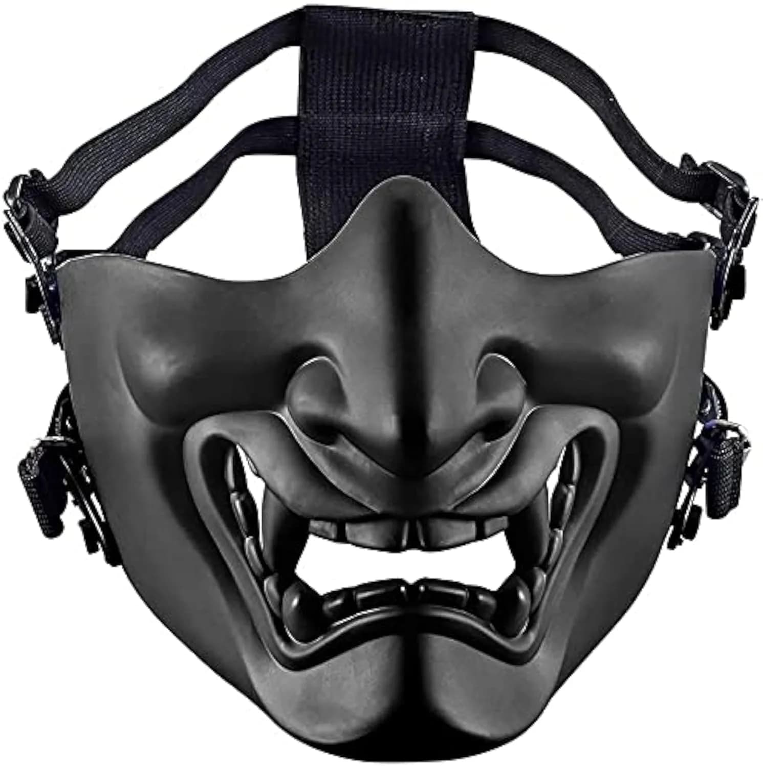 MTGHYARE Tactical Half Face Mask Black | Evil Demon Hannya Samurai Oni Airsoft Protective Mask for CS Game