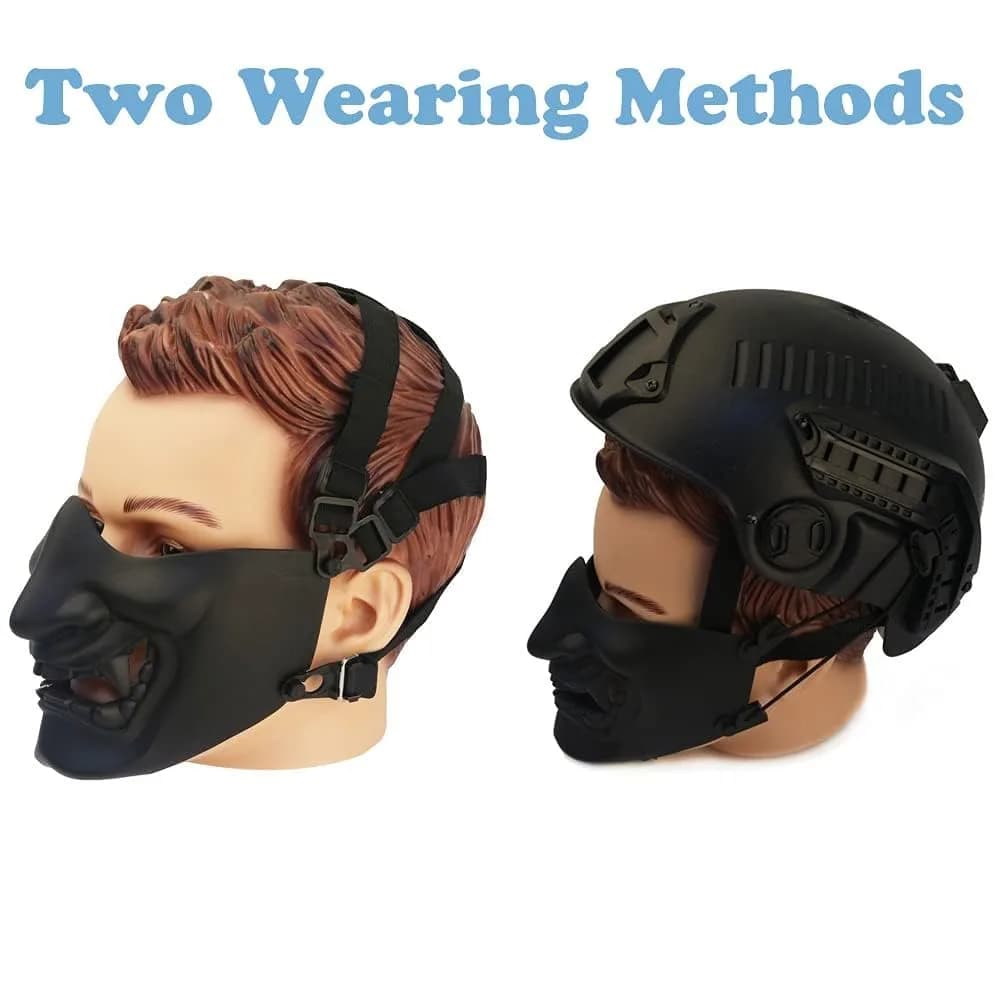 MTGHYARE Tactical Half Face Mask Black | Evil Demon Hannya Samurai Oni Airsoft Protective Mask for CS Game - view 5