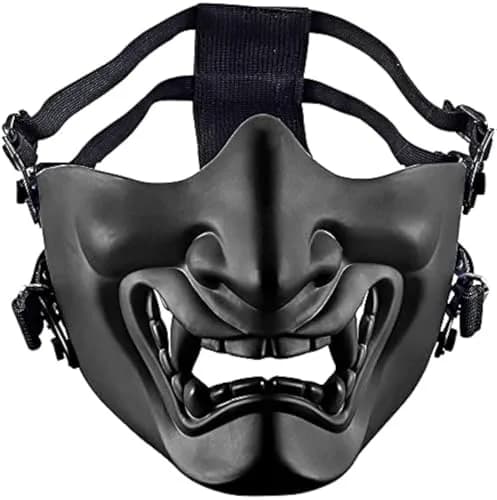 MTGHYARE Tactical Half Face Mask Black | Evil Demon Hannya Samurai Oni Airsoft Protective Mask for CS Game thumbnail 1