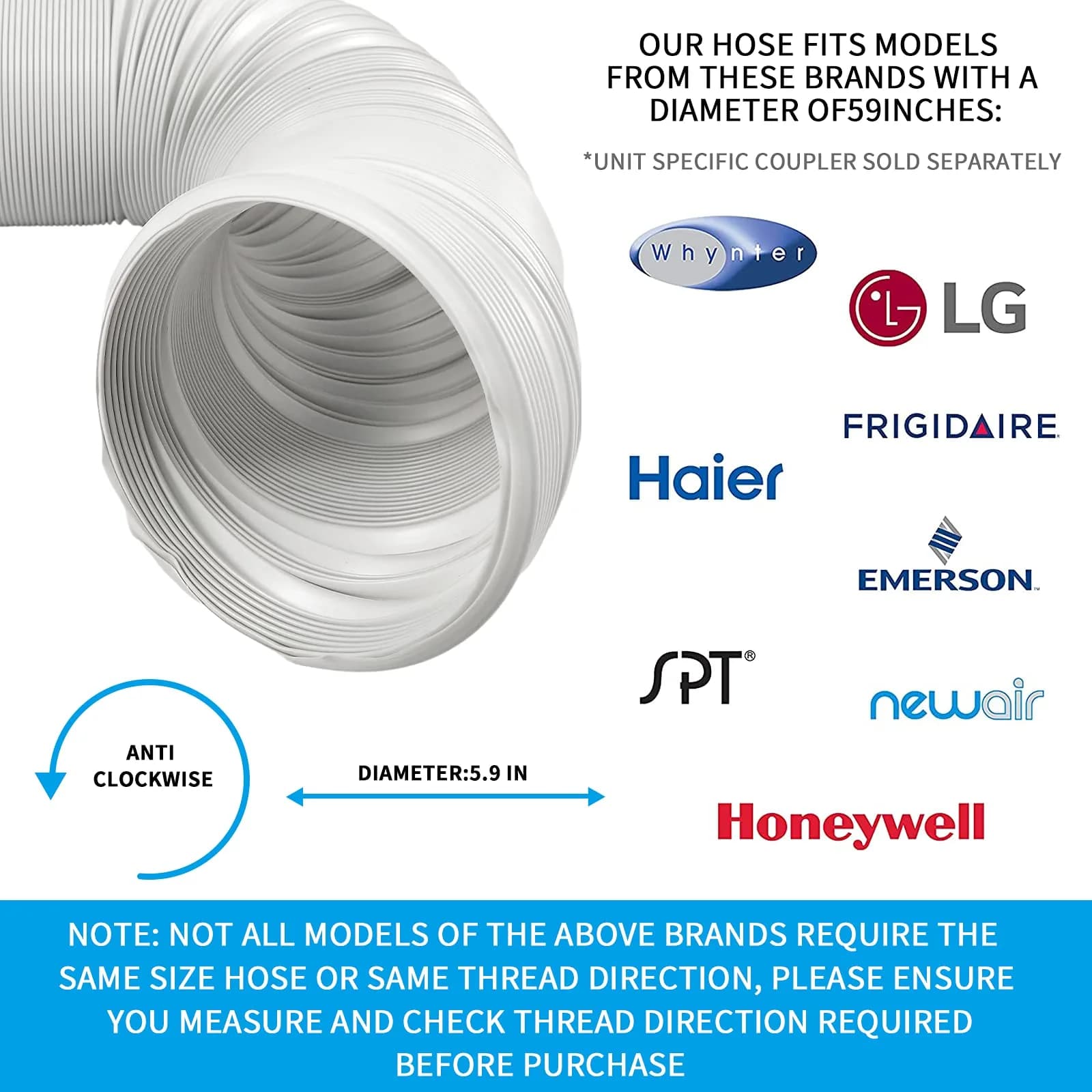 Qualward Portable Air Conditioner Hose 15 cm (5.9 Inch) Diameter, Anti-Clockwise Thread, Extends to 203 cm (80 Inch) - view 7