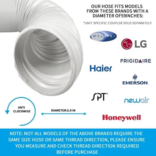 Qualward Portable Air Conditioner Hose 15 cm (5.9 Inch) Diameter, Anti-Clockwise Thread, Extends to 203 cm (80 Inch) thumbnail 7