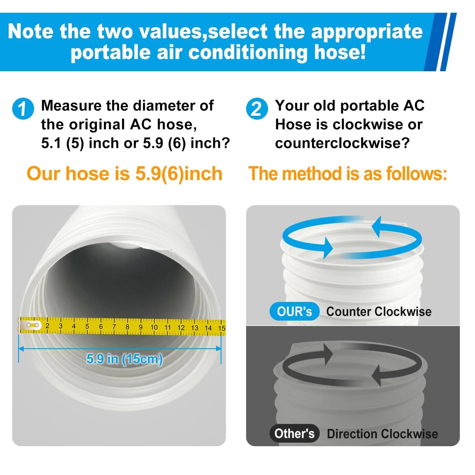 Qualward Portable Air Conditioner Hose 15 cm (5.9 Inch) Diameter, Anti-Clockwise Thread, Extends to 203 cm (80 Inch) - view 2