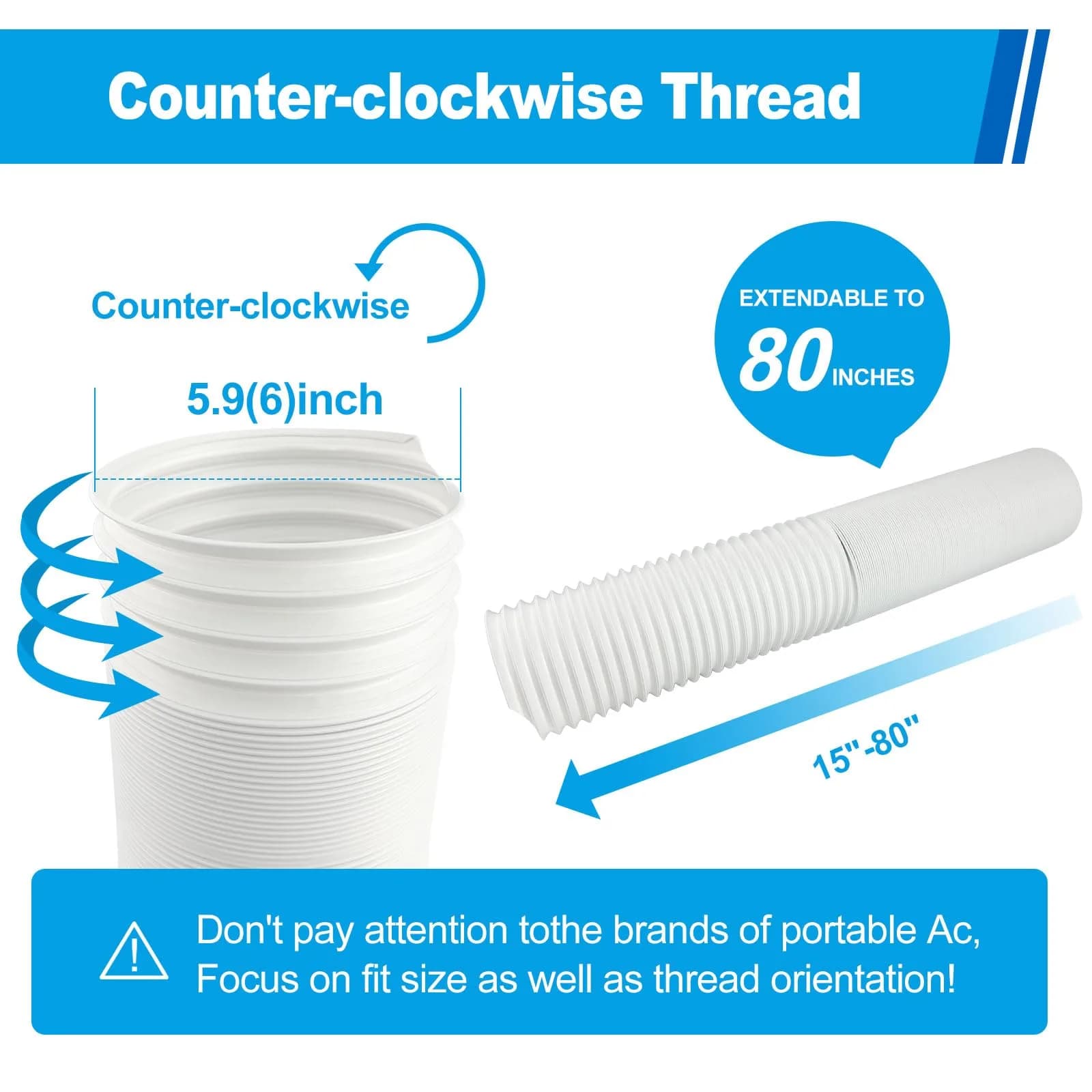 Qualward Portable Air Conditioner Hose 15 cm (5.9 Inch) Diameter, Anti-Clockwise Thread, Extends to 203 cm (80 Inch) - view 3
