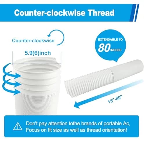 Qualward Portable Air Conditioner Hose 15 cm (5.9 Inch) Diameter, Anti-Clockwise Thread, Extends to 203 cm (80 Inch) thumbnail 3