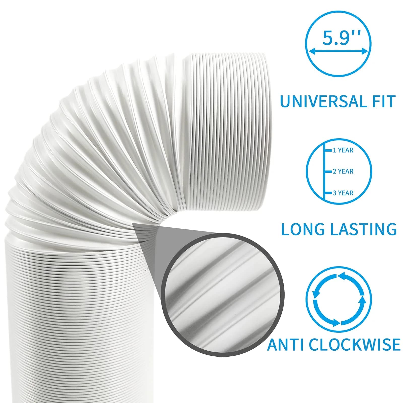 Qualward Portable Air Conditioner Hose 15 cm (5.9 Inch) Diameter, Anti-Clockwise Thread, Extends to 203 cm (80 Inch) - view 4