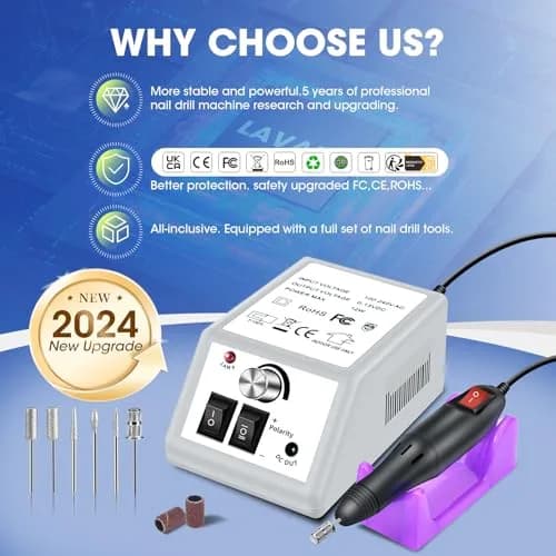 LAVAED Professional Electric Nail Drill Machine Kit 20000 RPM (165 Piece Set) | Low Noise Vibration for Acrylics & Pedicure thumbnail 5