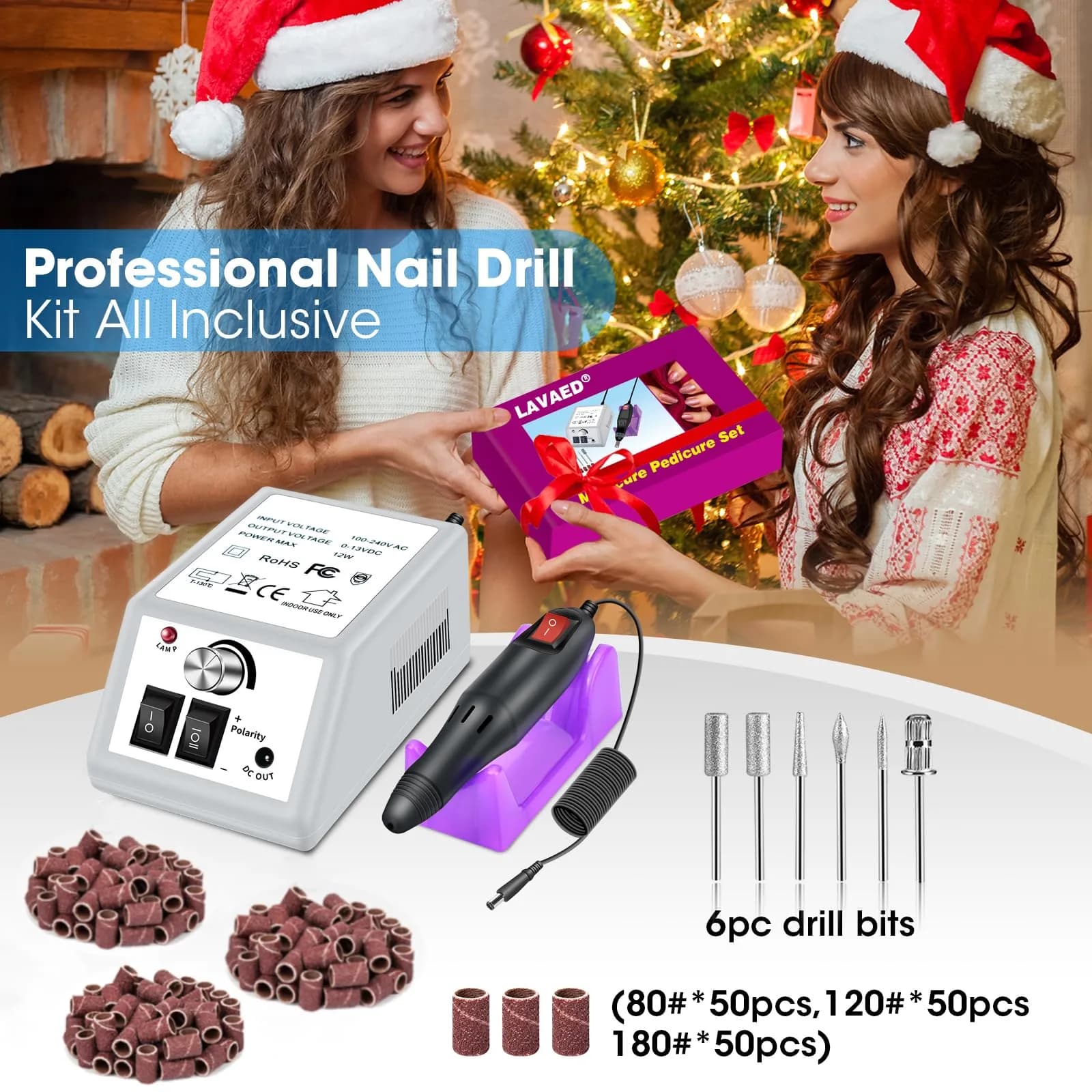 LAVAED Professional Electric Nail Drill Machine Kit 20000 RPM (165 Piece Set) | Low Noise Vibration for Acrylics & Pedicure - view 6