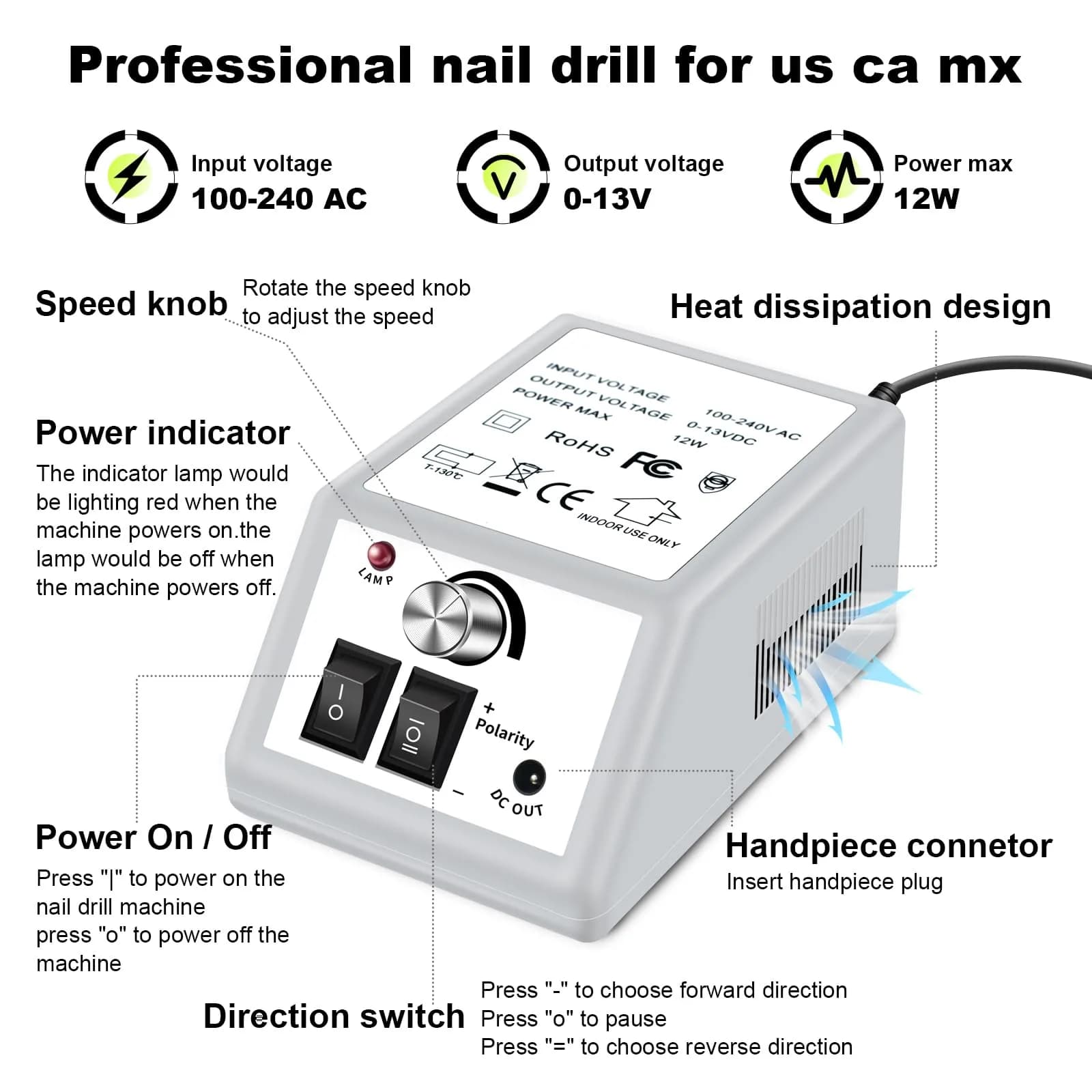 LAVAED Professional Nail Drill Electric File Kit - Pale Grey, Low Noise & Vibration, 20,000 RPM - view 2