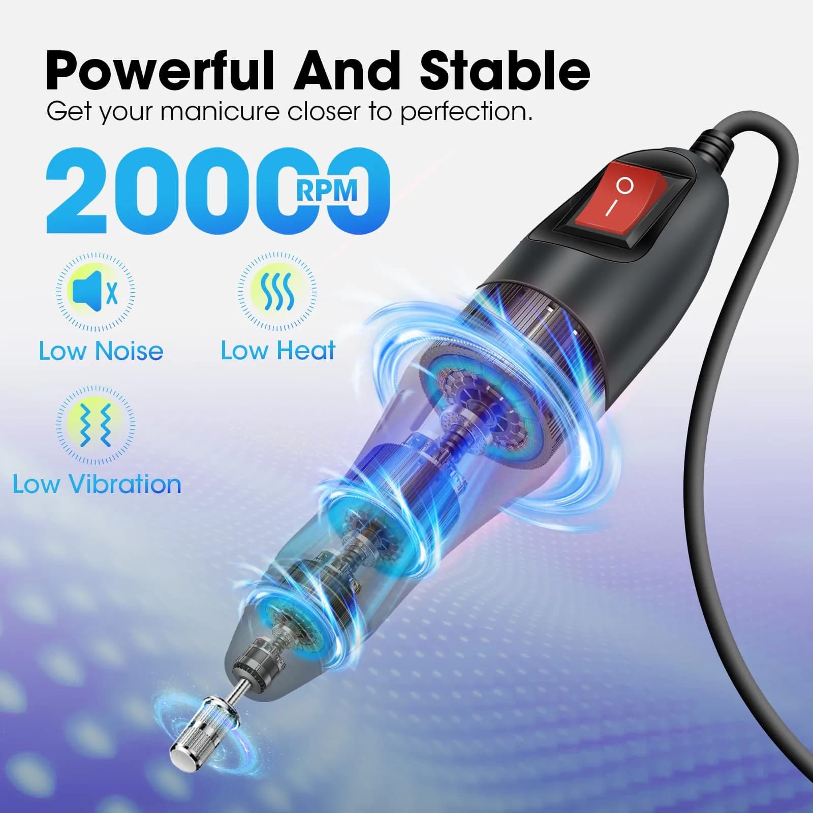 LAVAED Professional Nail Drill Electric File Kit - Pale Grey, Low Noise & Vibration, 20,000 RPM - view 3