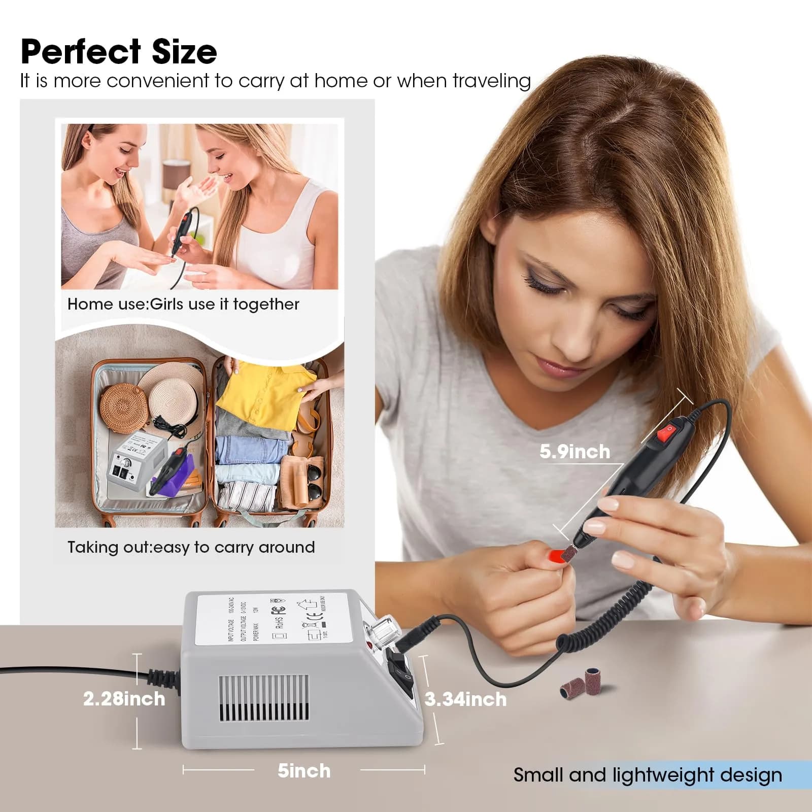 LAVAED Professional Nail Drill Electric File Kit - Pale Grey, Low Noise & Vibration, 20,000 RPM - view 4