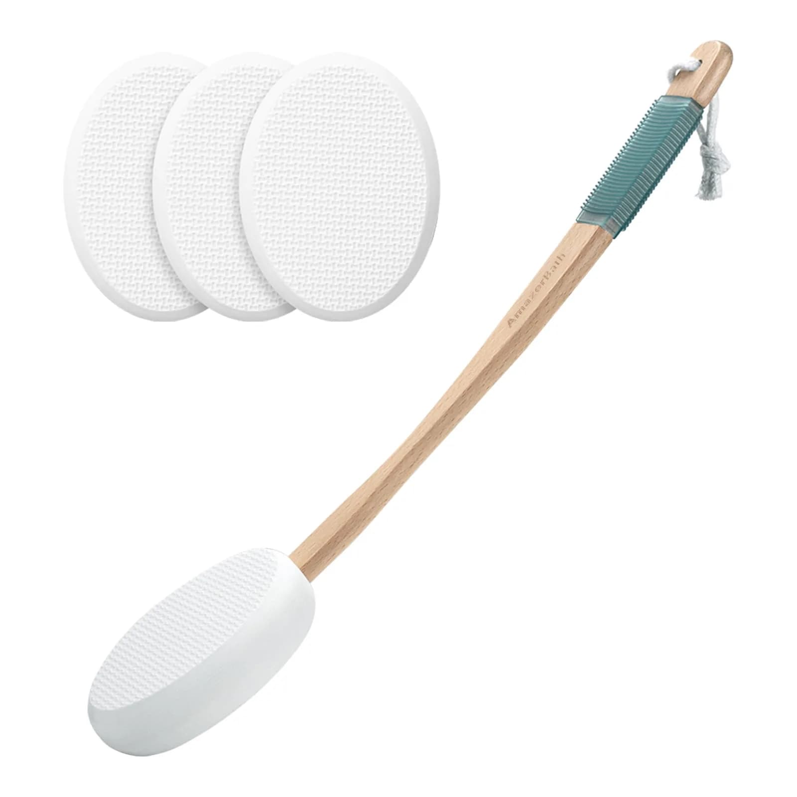 AmazerBath White Lotion Applicator with 4 Replacement Pads & 17" Curved Handle | Easy Back Lotion Application - main product image