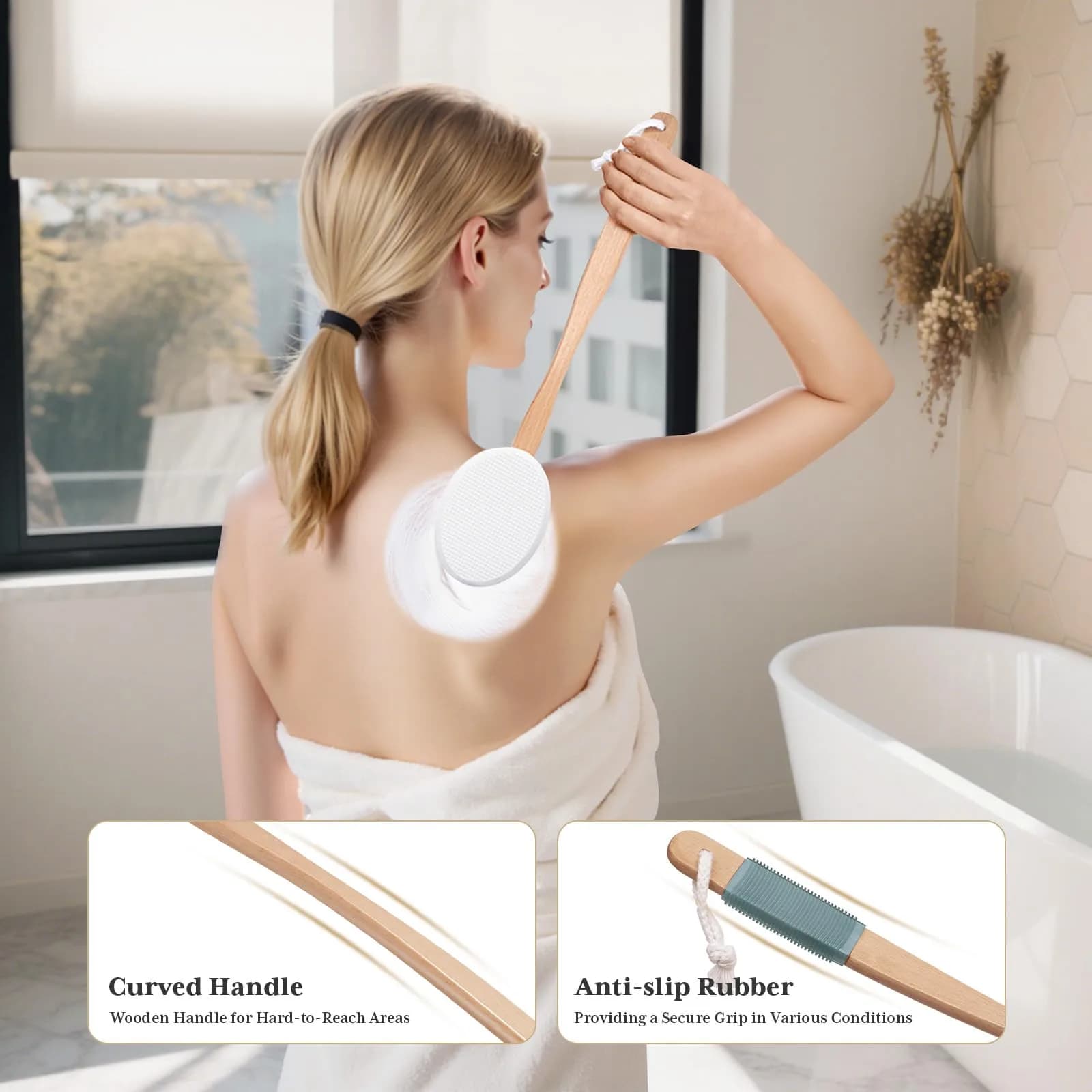 AmazerBath White Lotion Applicator with 4 Replacement Pads & 17" Curved Handle | Easy Back Lotion Application - view 5