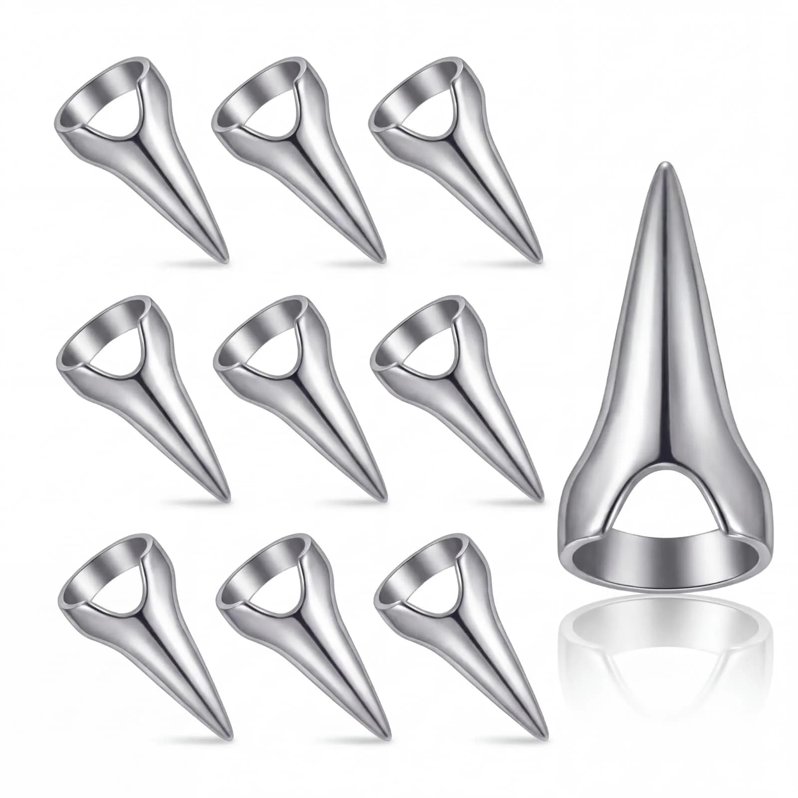 Hicarer 10 Pcs Metal Finger Claws Rings Full Finger Set Cosplay,Silver | Gothic Halloween Prop - main product image