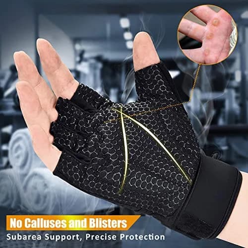 ihuan Breathable Weight Lifting Gloves with Wrist Support, Medium (Pair) | Enhanced Palm Protection for Gym Training thumbnail 3