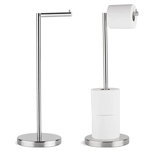 MARMOLUX ACC Free Standing Toilet Paper Holder Stand, Brushed Steel | Modern & Durable Bathroom Storage thumbnail 1