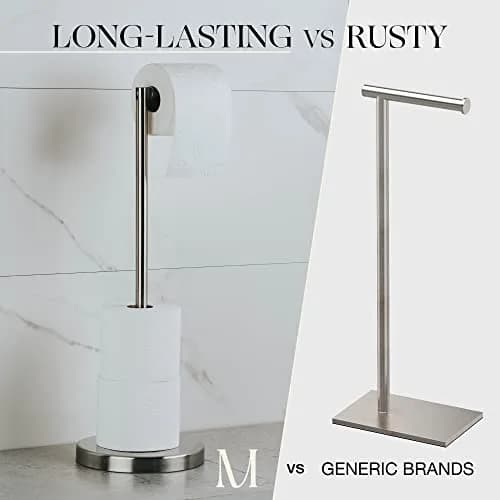 MARMOLUX ACC Free Standing Toilet Paper Holder Stand, Brushed Steel | Modern & Durable Bathroom Storage thumbnail 7